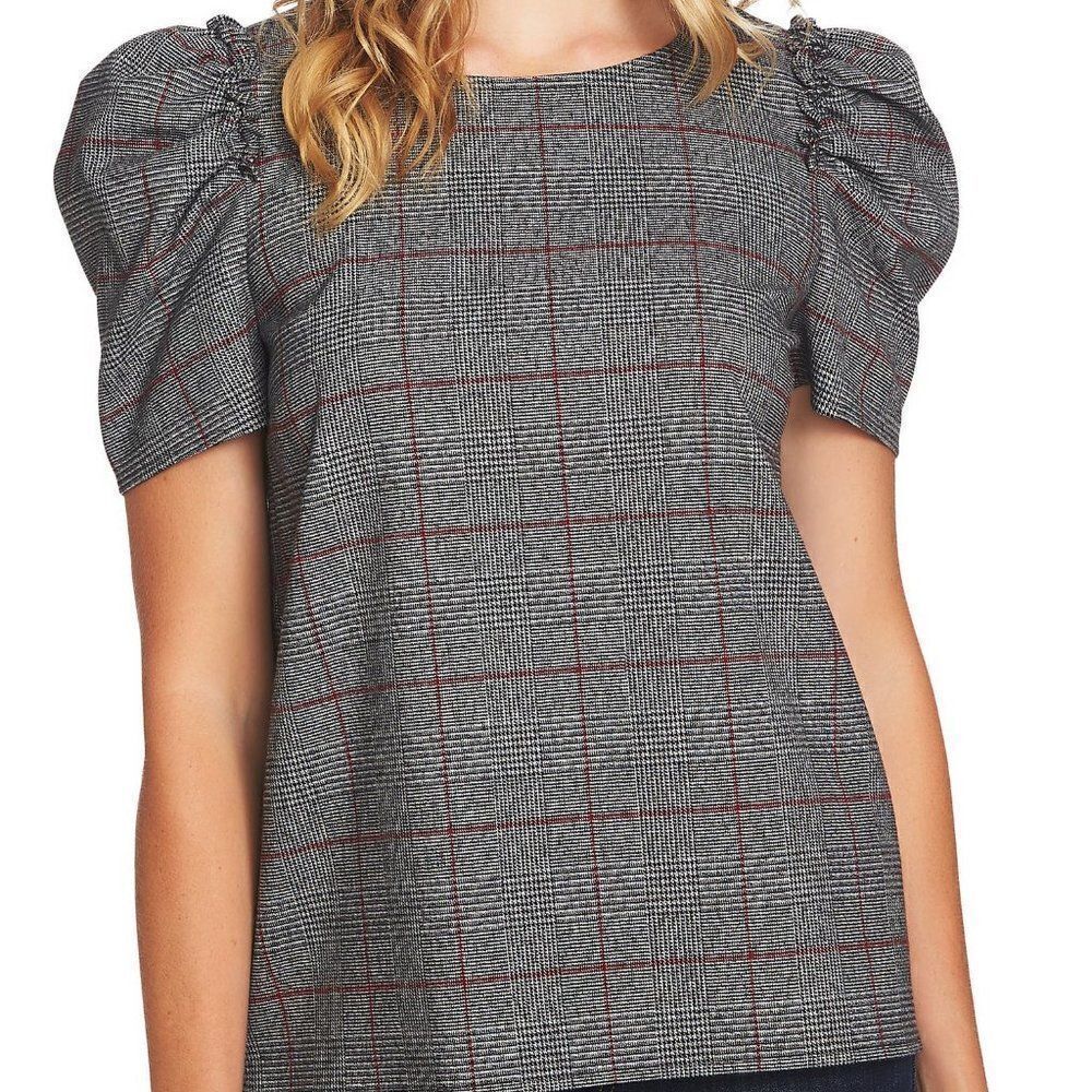 CeCe: Puff Sleeve Glen Plaid Blouse size Small - NEW
